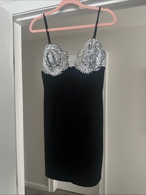 Black Rhinestone Embellished Bust Mini Dress